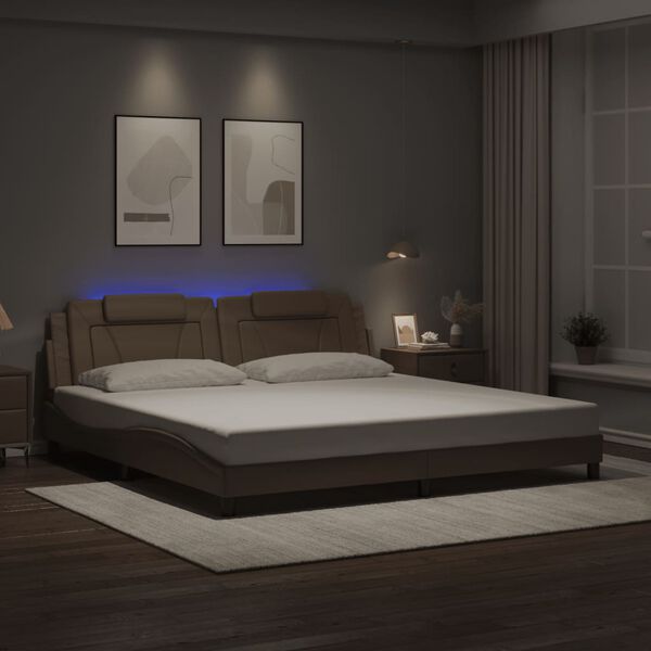 vidaXL Bed Frame "Viana" with LED without Mattress Cappuccino 200x200 cm