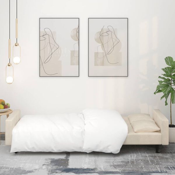 vidaXL Bäddsoffa 2-sits med två kuddar gräddvit sammet