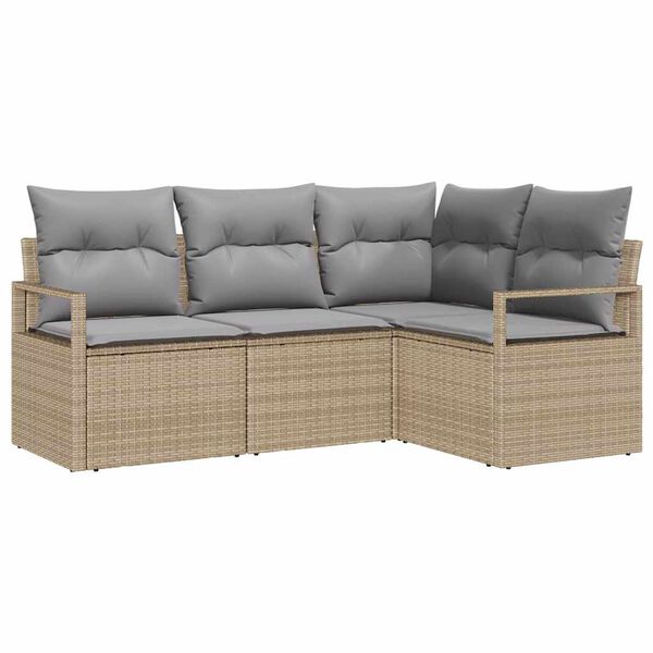vidaXL Soffset med kudde 4 pcs Beige och Ljusgr&aring; konstrotting