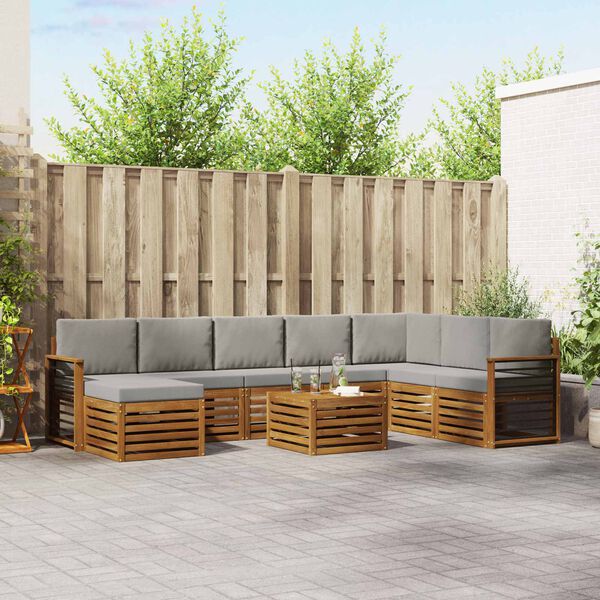 vidaXL Sektionsoffgrupp 9 pcs Naturlig och Ljus Gr&aring; Massivt Akaciatr&auml;