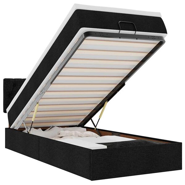 vidaXL Ottomansk s&auml;ng med madrass och LED-lampor svart 80x200cm tyg