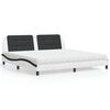vidaXL Bed with Mattress "Zadar" White and Black 200x200 cm Faux Leather