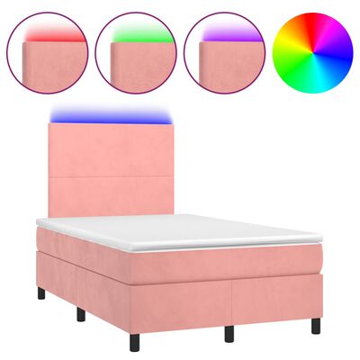 vidaXL Ramsäng med madrass rosa & LED 120x200 cm sammet