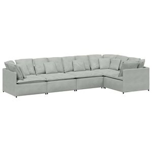 vidaXL Modulsoffa med dynor sammet ljusgr&aring;