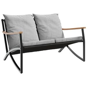 vidaXL Tr&auml;dg&aring;rdsb&auml;nk med dynor 120 cm svart st&aring;l