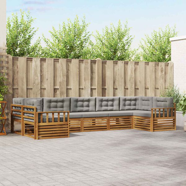 vidaXL Utomhussoffset 7 pcs Naturlig och Ljus Gr&aring; Massivt Akaciatr&auml;