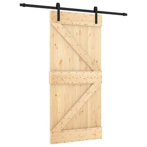 vidaXL Skjutd&ouml;rr Naturlig och svart 95 x 210 cm Massiv furutr&auml;d&ouml;rr