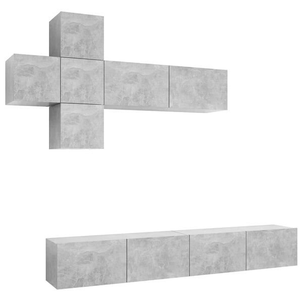 vidaXL TV-sk&aring;p 7 delar betonggr&aring; konstruerat tr&auml;