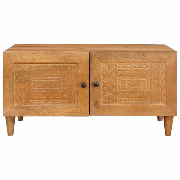 vidaXL Kaffeebord med d&ouml;rr Ljusbrun 80 x 50 x 40 cm Massivt akaciatr&auml;