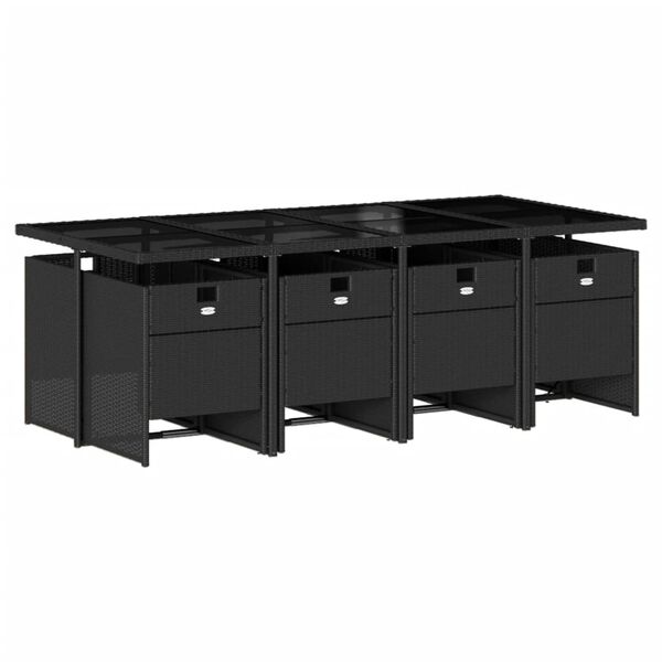 vidaXL Matgrupp f&ouml;r tr&auml;dg&aring;rden med dynor 9 delar svart konstrottning