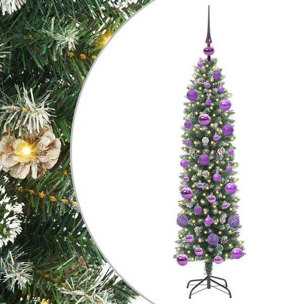 vidaXL Konstgjort smalt jultr&auml;d med 150 LED-lampor Gr&ouml;n och Vit 120 cm