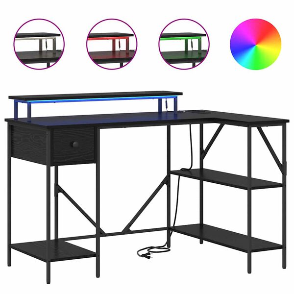 vidaXL Skrivbord med låda Svart Ek 120 x 79 x 86,5 cm Konstruerat trä