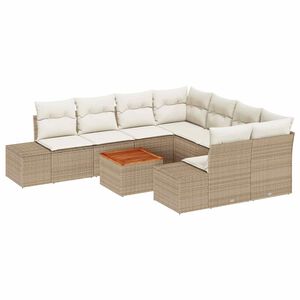 vidaXL Tr&auml;dg&aring;rdsoffset med kudde 9 pcs Beige konstrotting