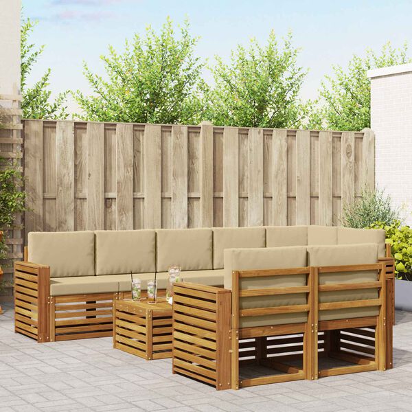 vidaXL Soffgrupper 9 pcs Naturlig och Beige Massivt Akaciatr&auml;