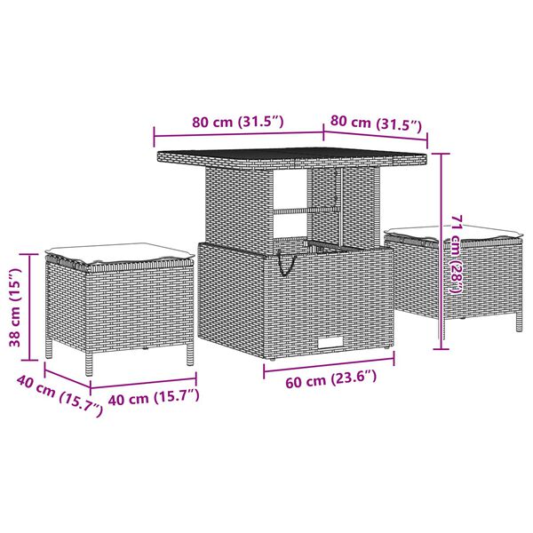 vidaXL Tr&auml;dg&aring;rdsoffset med kudde med lagring 10 pcs Svart Poly rattan