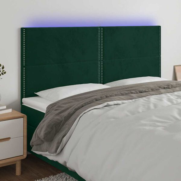 vidaXL S&auml;nggavel LED m&ouml;rkgr&ouml;n 200x5x118/128 cm sammet