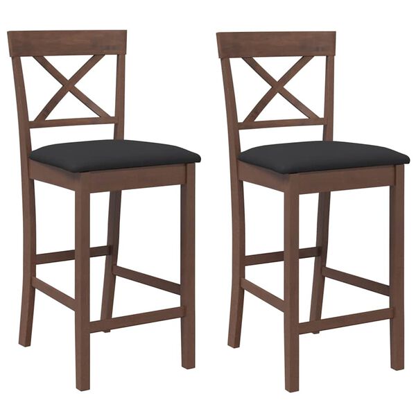 vidaXL Barstolar med kuddar 2 st, brunt, massivt trä, gummi