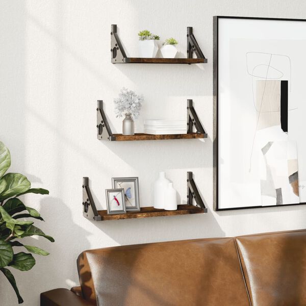 vidaXL Vägghyllor 3 st rökfärgad ek konstruerat trä