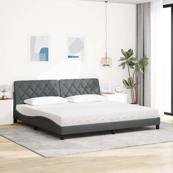 vidaXL Bed with Mattress Dark Grey 200x200 cm Fabric