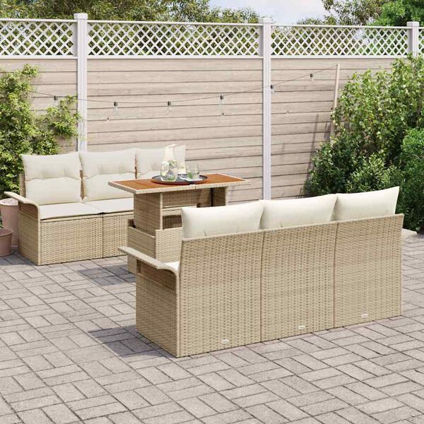 vidaXL Tr&auml;dg&aring;rdsoffset med lagring 7 pcs Beige Poly rattan
