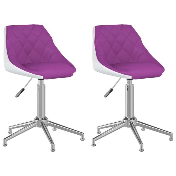 vidaXL Snurrbara matstolar 2 st lila och vit konstl&auml;der