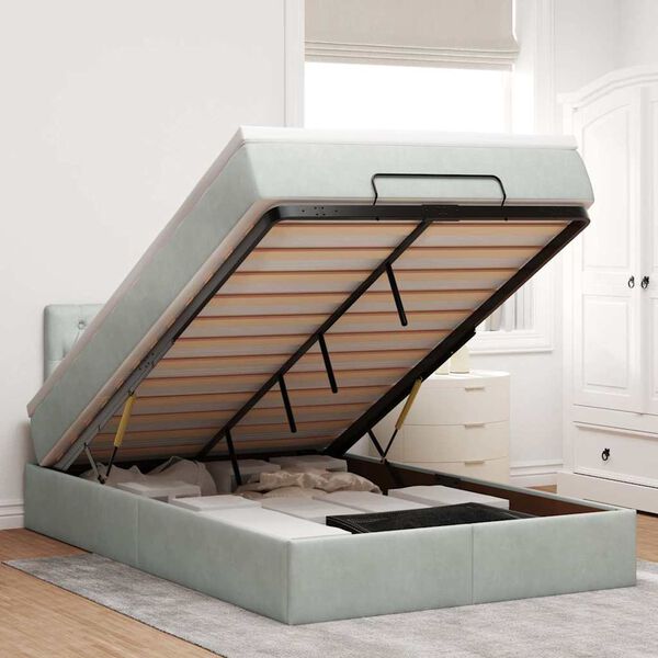 vidaXL Ottoman s&auml;ngram med madrass ljusgr&aring; 120x200 cm sammet