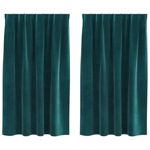 vidaXL Gardiner med gardiner 2 pcs M&ouml;rkgr&ouml;n 140 x 140 cm Sammet