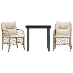 vidaXL Bistrogrupp med dynor 3 delar beige konstrotting