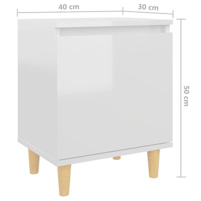 vidaXL Sängbord med massiva ben 2 st vit högglans 40x30x50 cm
