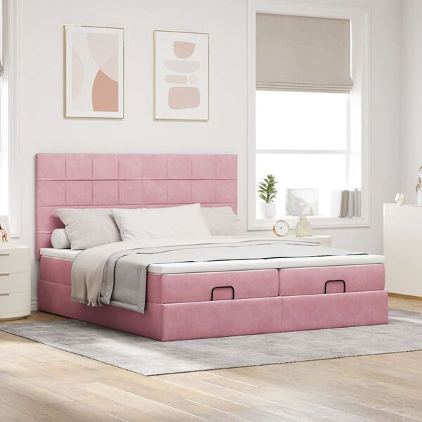 vidaXL Ottoman s&auml;ngram med madrasser rosa 160x200 cm sammet