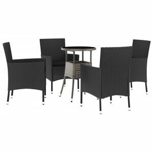 vidaXL Caf&eacute;set med dynor 5 delar konstrotting svart