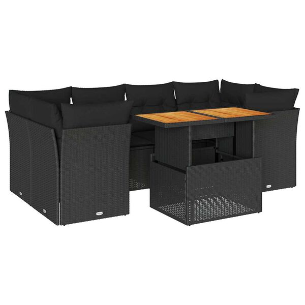 vidaXL Soffgrupp f&ouml;r tr&auml;dg&aring;rden med dynor 7 delar svart konstrotting