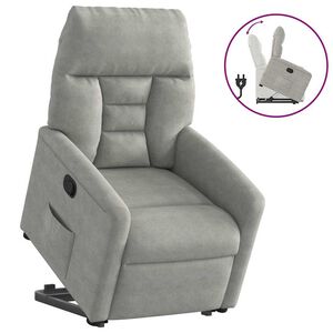 vidaXL Reclinerf&aring;t&ouml;lj med uppresningshj&auml;lp ljusgr&aring; mikrofibertyg