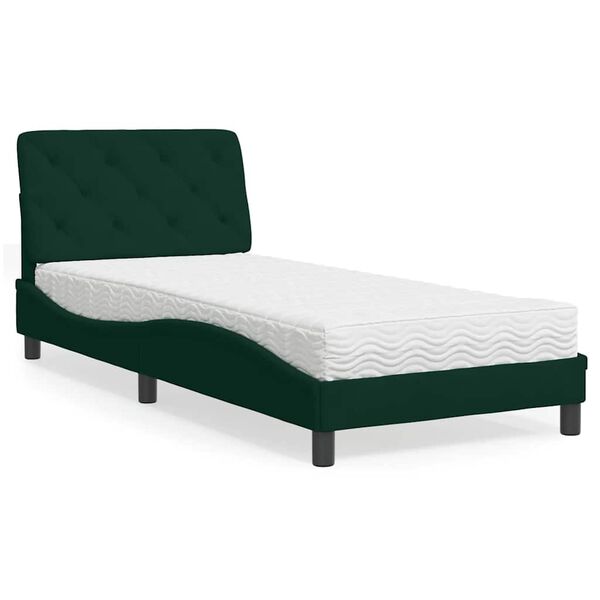 vidaXL Bed with Mattress Dark Green 90x190 cm Velvet