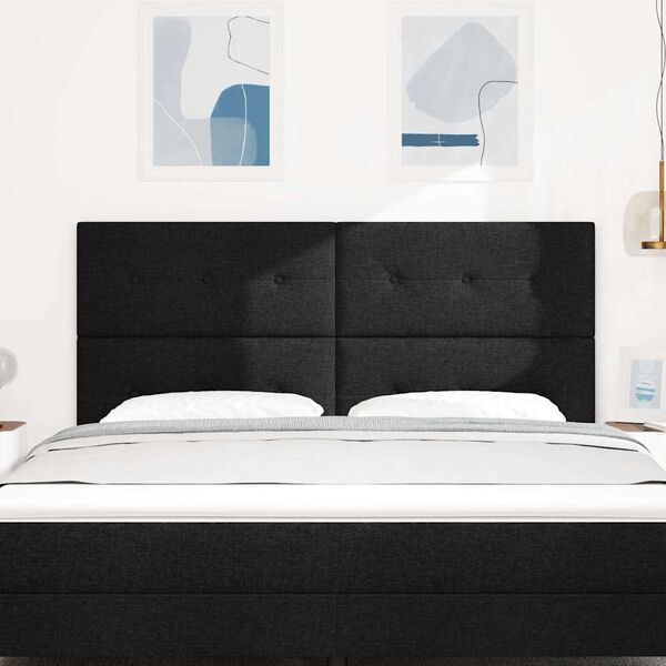 vidaXL H&ouml;jdjusterbar S&auml;nggavel med huvudgavel Svart 180 cm tyg