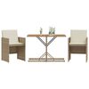 vidaXL Bistrogrupp med dynor 3 delar beige konstrotting