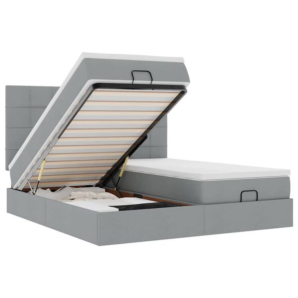 vidaXL Ottoman s&auml;ngram med madrasser ljusgr&aring; 160x200 cm tyg