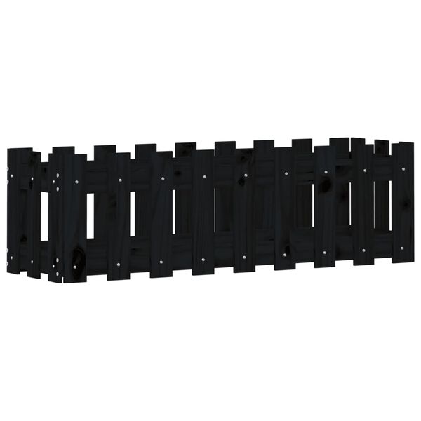 vidaXL Odlingsl&aring;da med staket-design svart 100x30x30 cm massiv furu