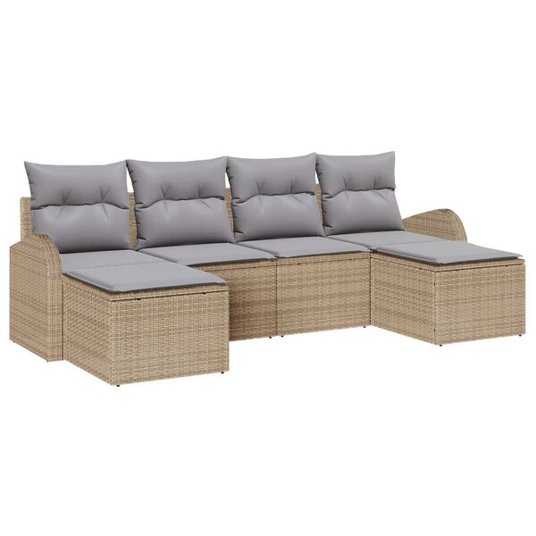 vidaXL Trädgårdsoffset med kudde 6 pcs Beige Poly Rattan