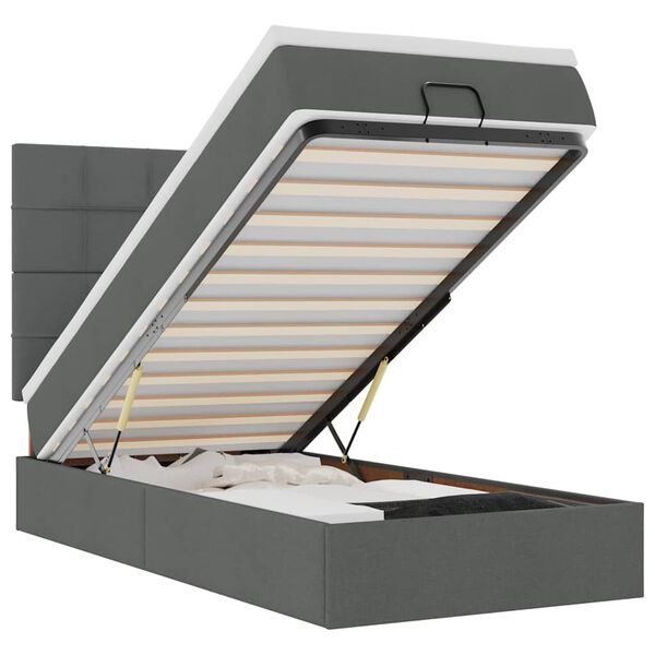 vidaXL Ottoman sängram med madrass mörkgrå 100x200 cm tyg