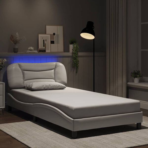 vidaXL Bed Frame with LED without Mattress "Hvar" White 100x200 cm