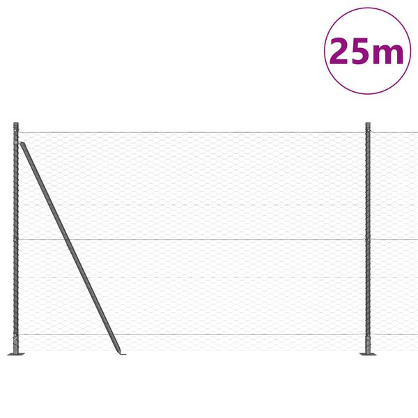 vidaXL Stängselstolpe Grå 25 x 1,4 m (36 mm nät) Stål och PVC