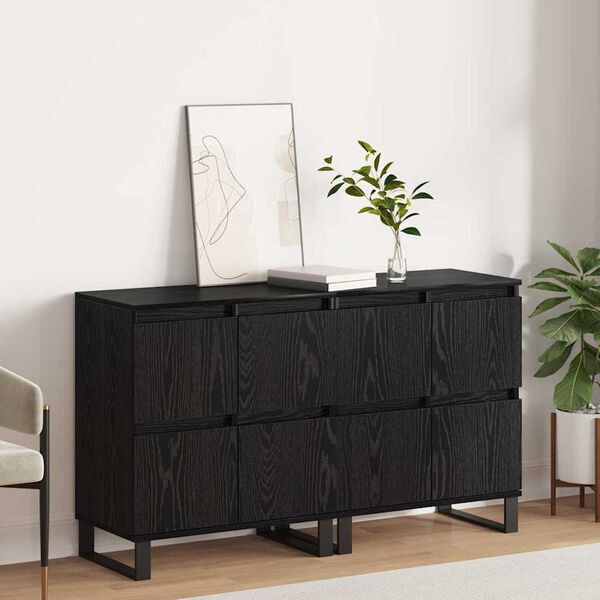 vidaXL Sideboard 2 pcs Svart Ek 60 x 35 x 70 cm