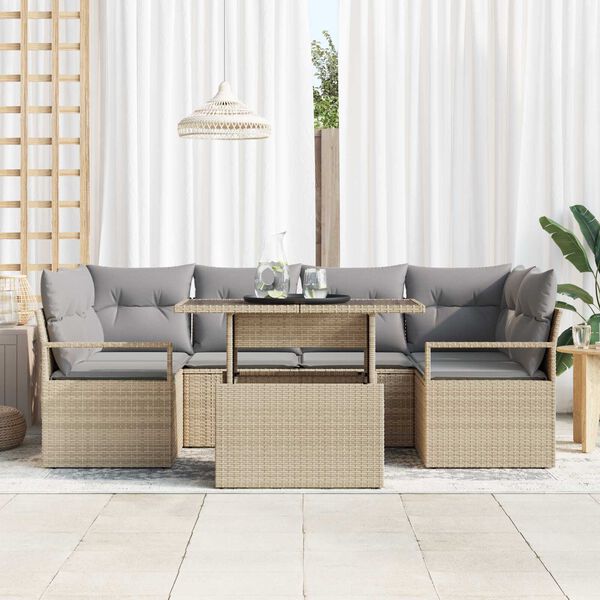 vidaXL Tr&auml;dg&aring;rdsoffset med lagring 7 pcs Beige Poly rattan