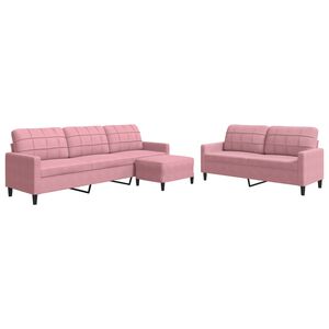 vidaXL Soffgrupp med dynor 3 delar rosa sammet