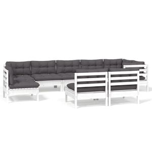 vidaXL Loungegrupp med dynor 9 delar vit massiv furu