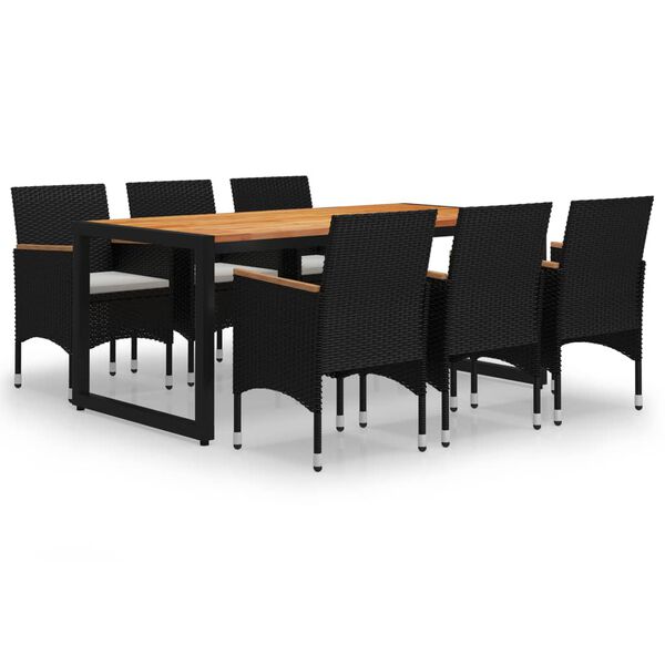 vidaXL Matgrupp f&ouml;r tr&auml;dg&aring;rden 7 delar svart