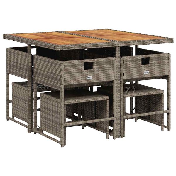 vidaXL Matgrupp f&ouml;r tr&auml;dg&aring;rden med dynor 9 delar gr&aring; konstrotting