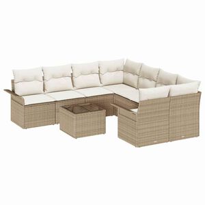 vidaXL Tr&auml;dg&aring;rdsoffset 9 pcs Beige Poly rattan