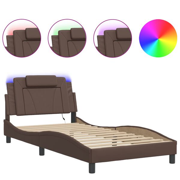vidaXL Bed Frame "Viana" with LED without Mattress Brown 100x200 cm